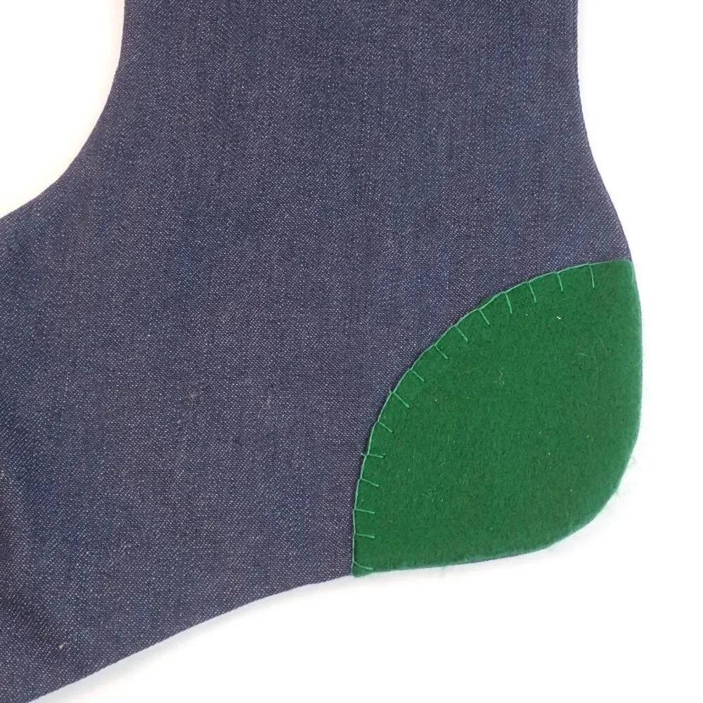 Christmas Stocking Denim 3D Bear Plush Head Vintage 20
